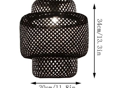 Handmade Bamboo Woven Pendant Light, Black, 34cm/13.3in Height, 30cm/11.8in Diameter