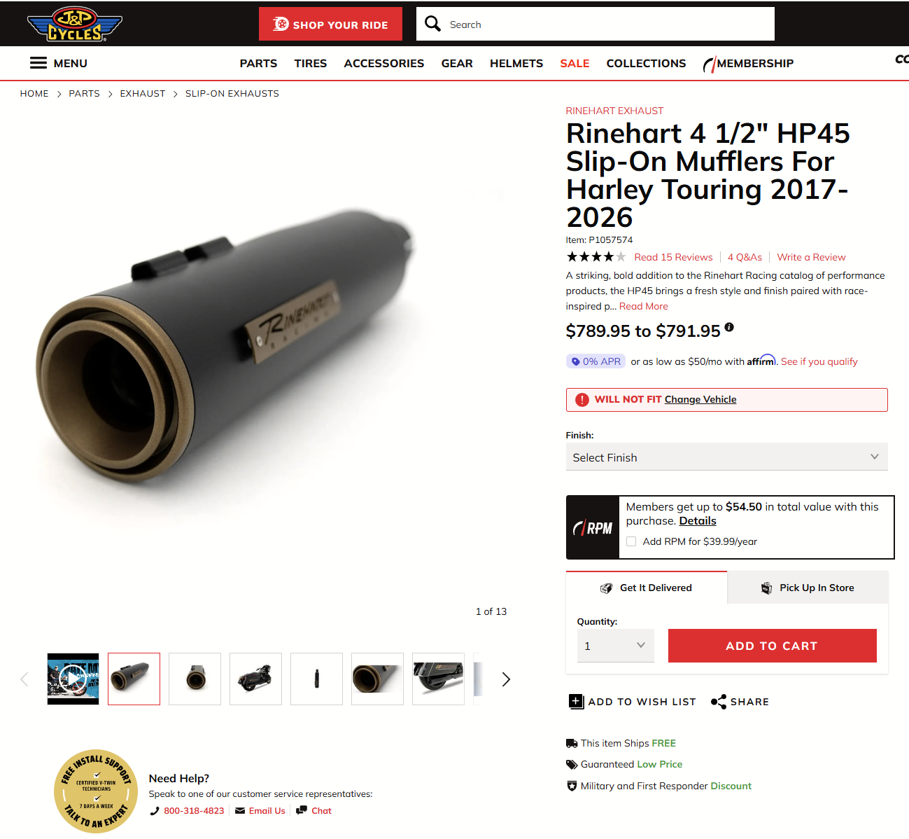Stock Harley Exhaust with RINEHART RACING EXHAUST SLIP ON MUFFLERS (2024 ROAD-GLIDE)