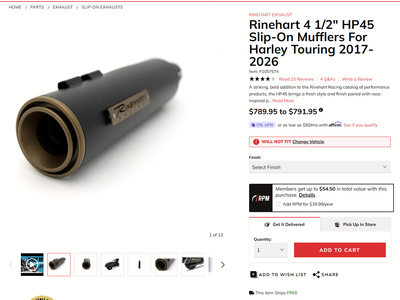 Stock Harley Exhaust with RINEHART RACING EXHAUST SLIP ON MUFFLERS (2024 ROAD-GLIDE)