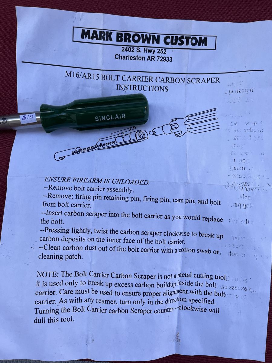 Sinclair M16/AR15 Bolt Carrier Carbon Scraper with Instructions