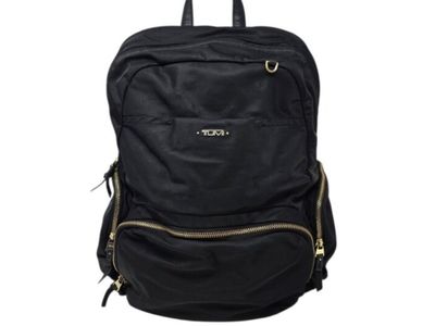 TUMI Voyageur Calais Padded Laptop Nylon Backpack Black Gold Tone