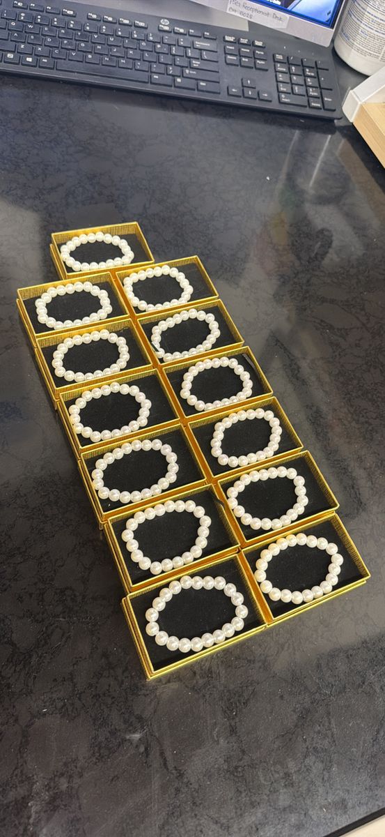 White Bracelet Set - 13 White Beaded Bracelets with Gold Gift Boxes