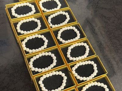 White Bracelet Set - 13 White Beaded Bracelets with Gold Gift Boxes