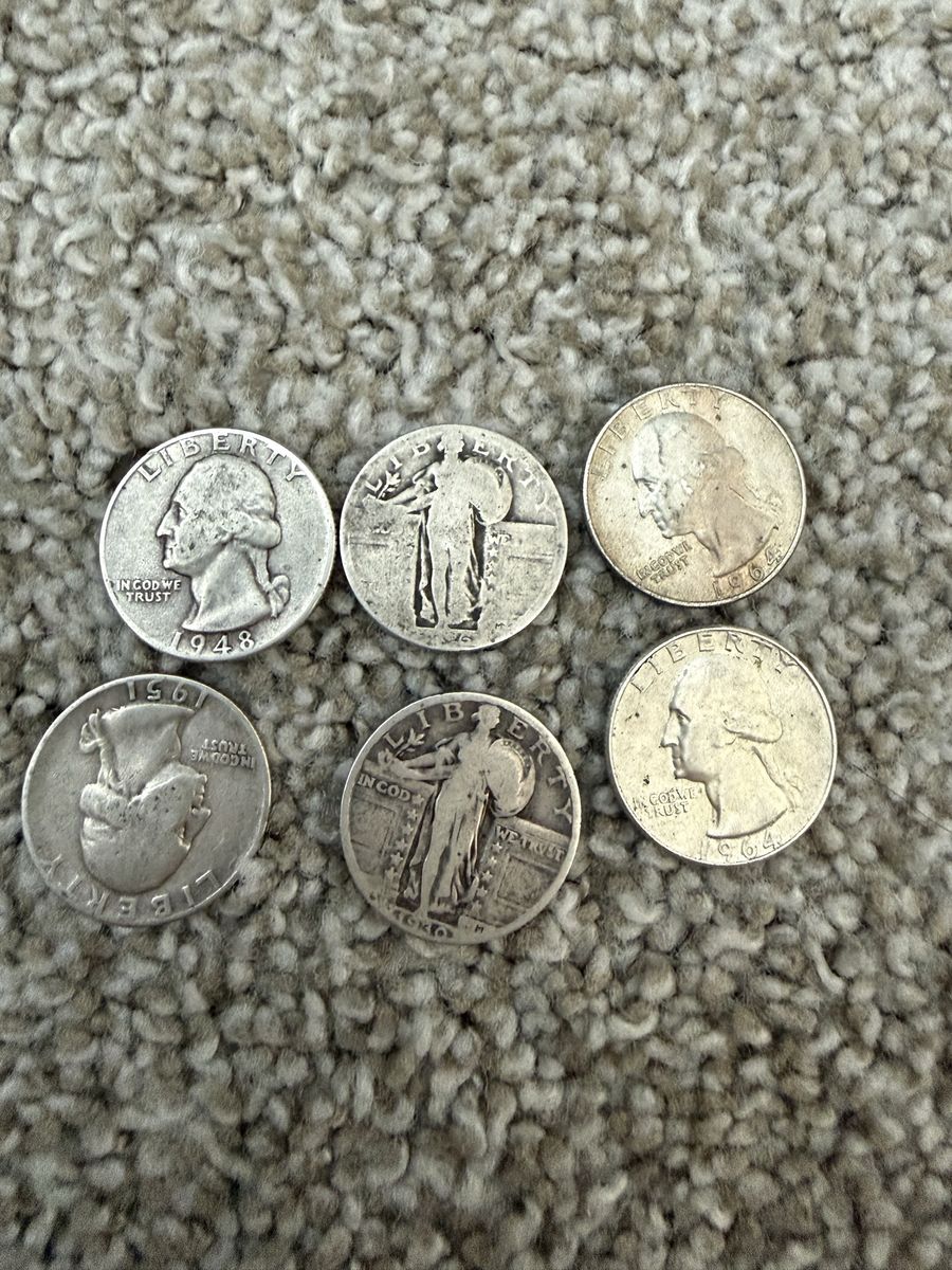 6 silver quarters, standing liberty 1930s silver