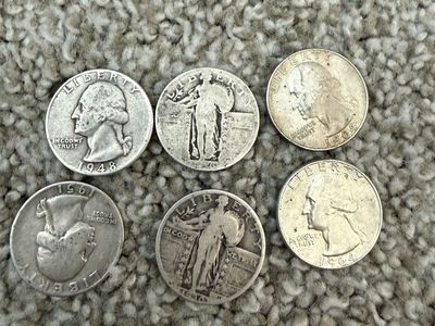 6 silver quarters, standing liberty 1930s silver