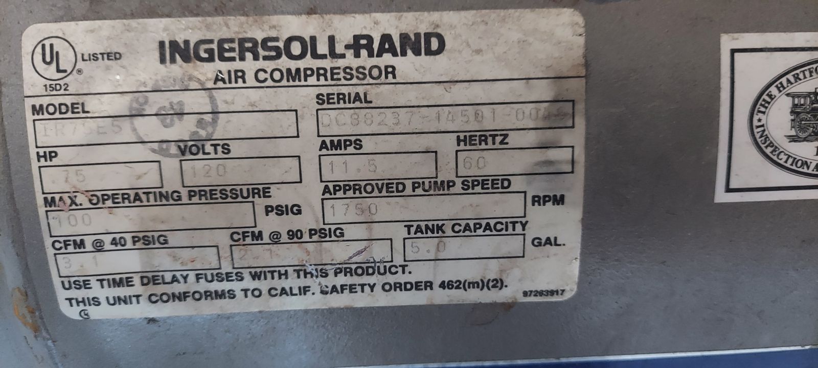 Portable 3/4 HP compressor