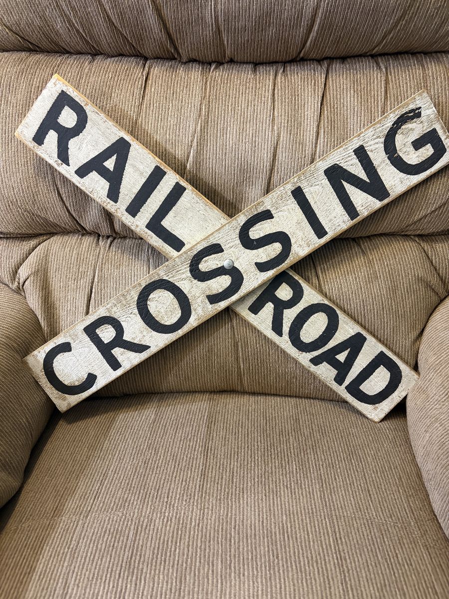 Rail Road Crossing Train Wall Sign Distressed Finish