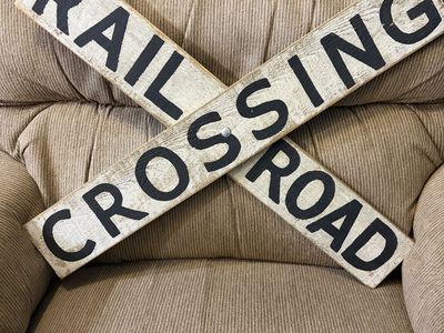 Rail Road Crossing Train Wall Sign Distressed Finish