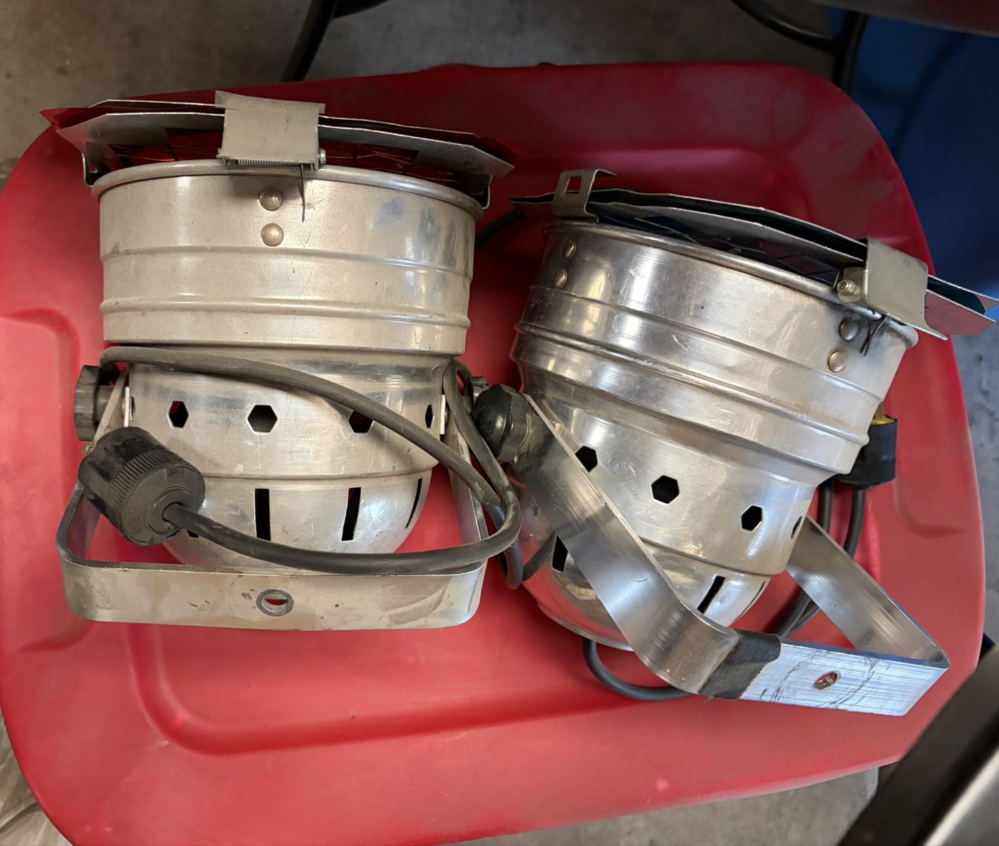 Pair of metal spotlights
