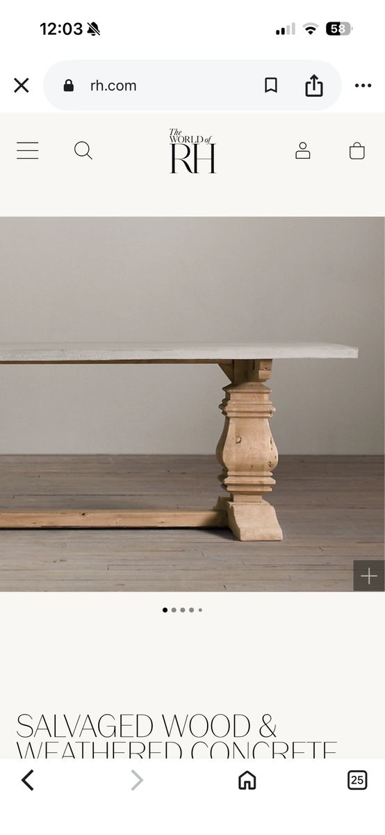 Restoration Hardware Salvaged Wood & Weathered Concrete Trestle Dining Table