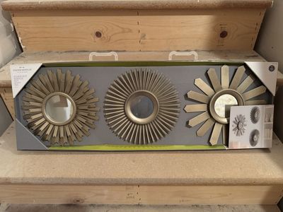 Threshold Starburst Mirror Set - Antiqued Brass Finish, Set of 3 Decorative Wall Mirrors