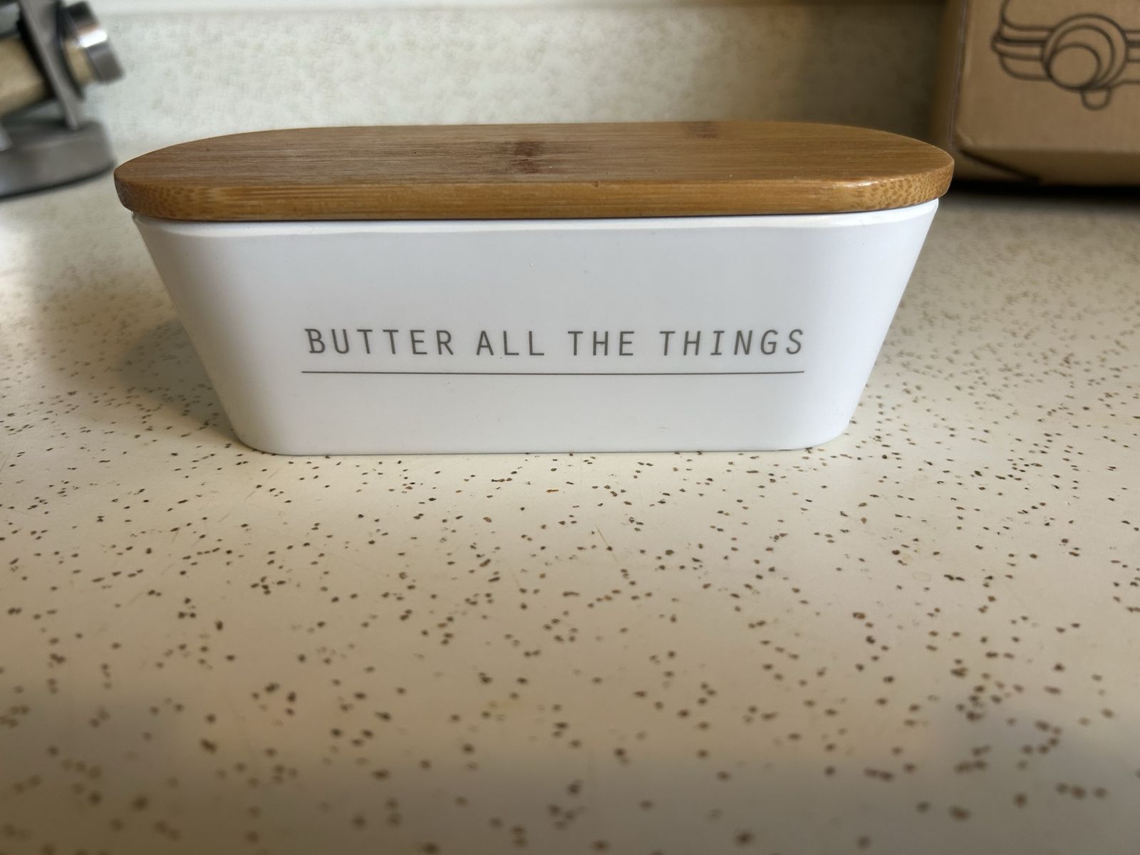 TableCraft “Butter All The Things” Melamine Butter Dish with Bamboo Lid $5