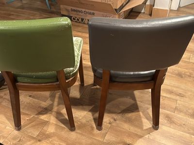 Vintage Mid-Century Modern Dining Chairs - Green & Gray Faux Leather (Pair)