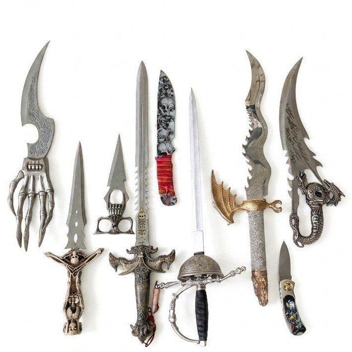 Variety of Fantasy Swords, Daggers, and Knives