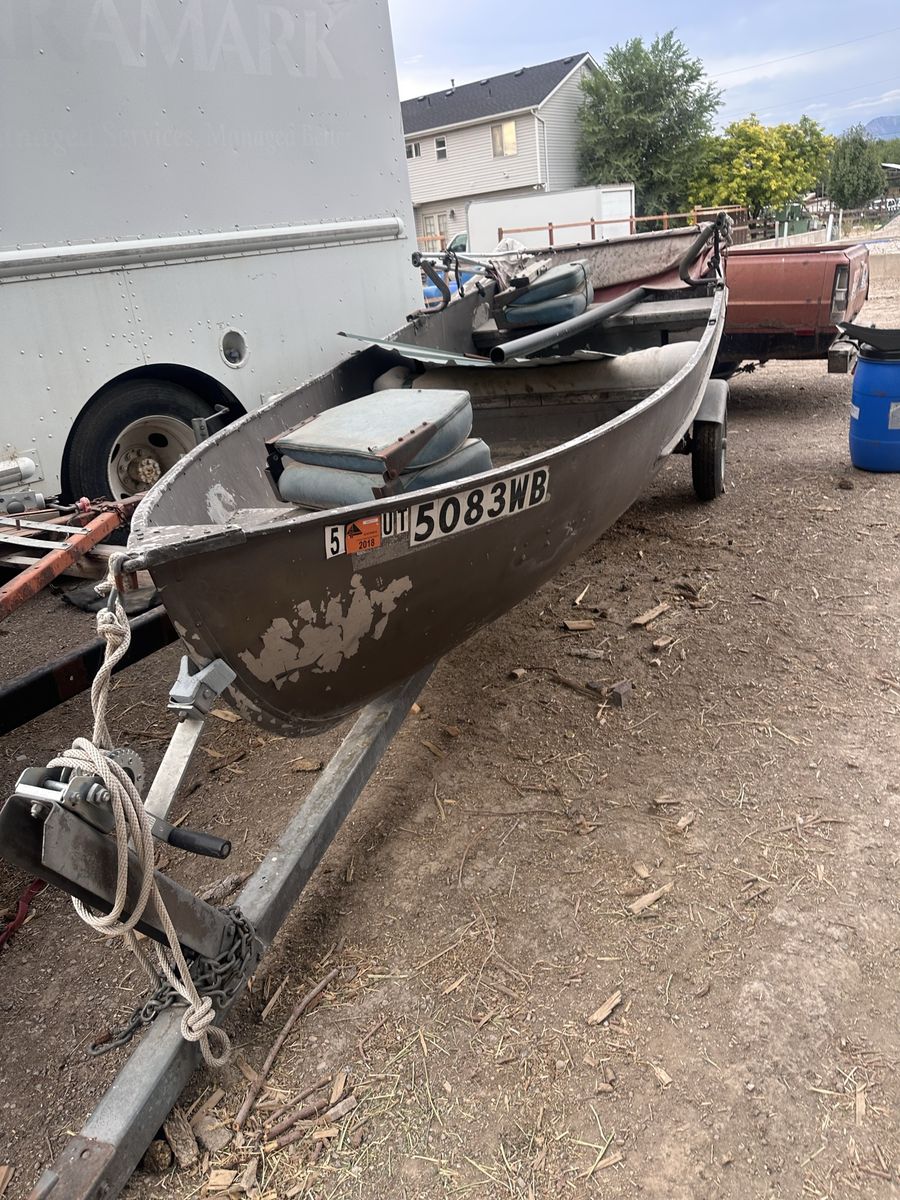 Used Flat Bottom Fishing Boat with Trailer - Ready for Restoration