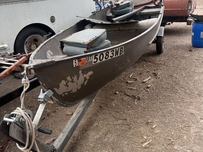 Used Flat Bottom Fishing Boat with Trailer - Ready for Restoration