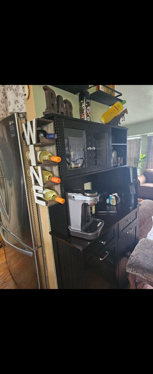 hutch cabinet with hidden trashcan