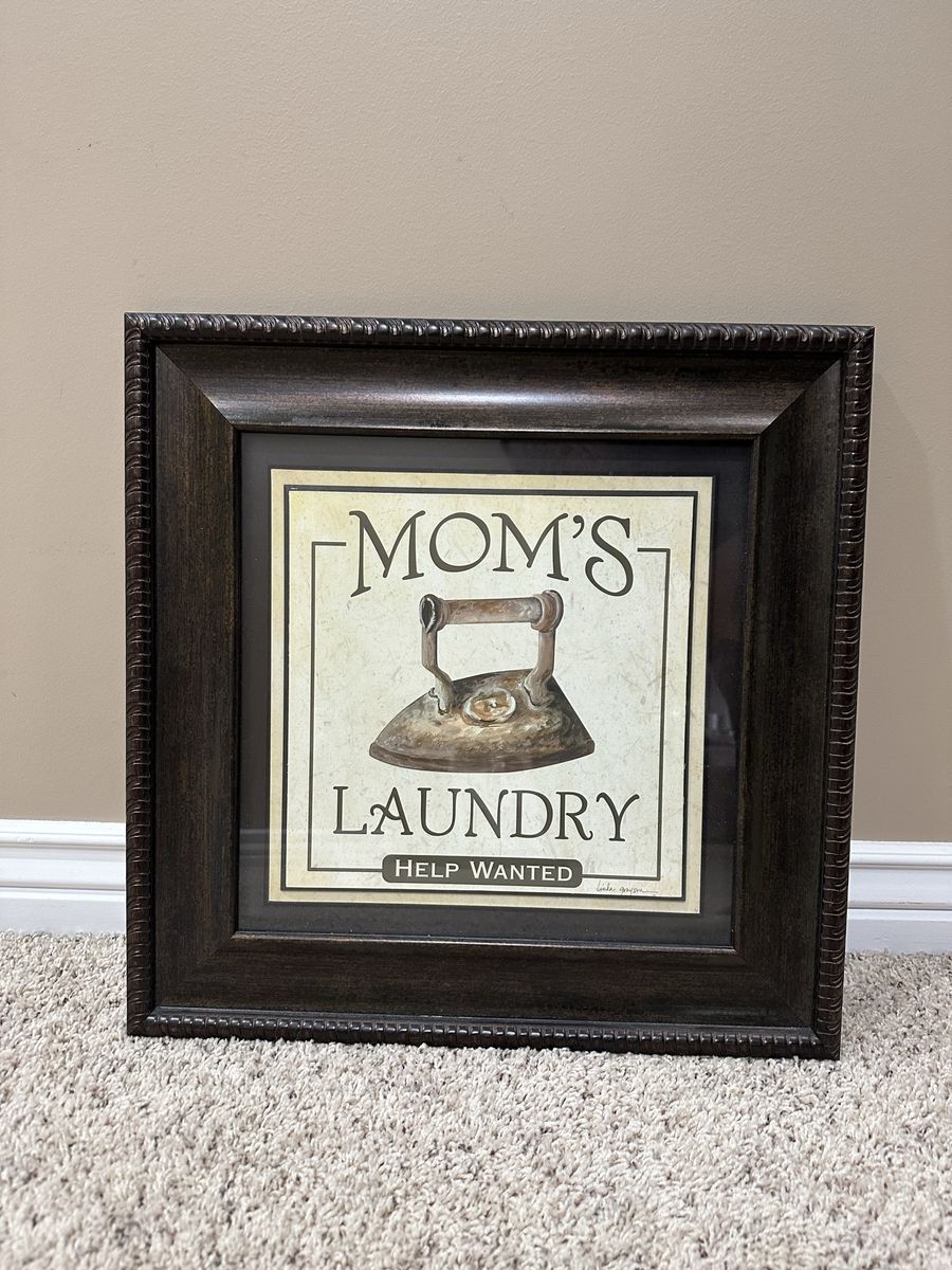 Laundry Room Decor "Mom's Laundry Help Wanted" Framed Wall Art Decor