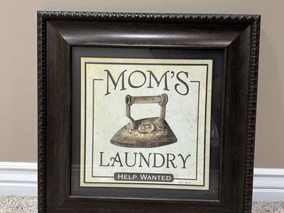 Laundry Room Decor "Mom's Laundry Help Wanted" Framed Wall Art Decor