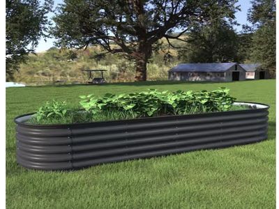 VEIKOUS Dark Gray Galvanized Steel Oval Raised Garden Bed Planter Box (96 in. L x 24 in. W x 17 in. H)