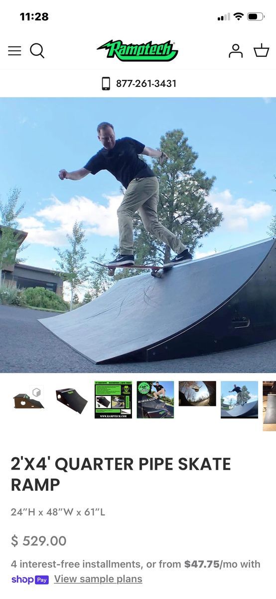 2' x 4' Quarter Pipe Skate Ramp by RampTech. Great Condition.