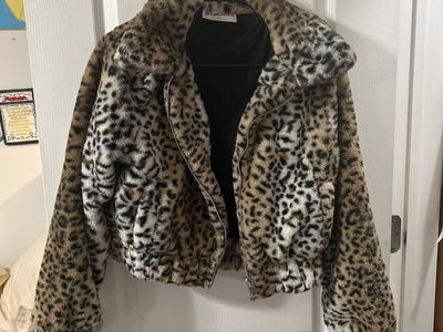 BOUNDARIES Women's Faux Fur Leopard Print Bomber Jacket - Size S