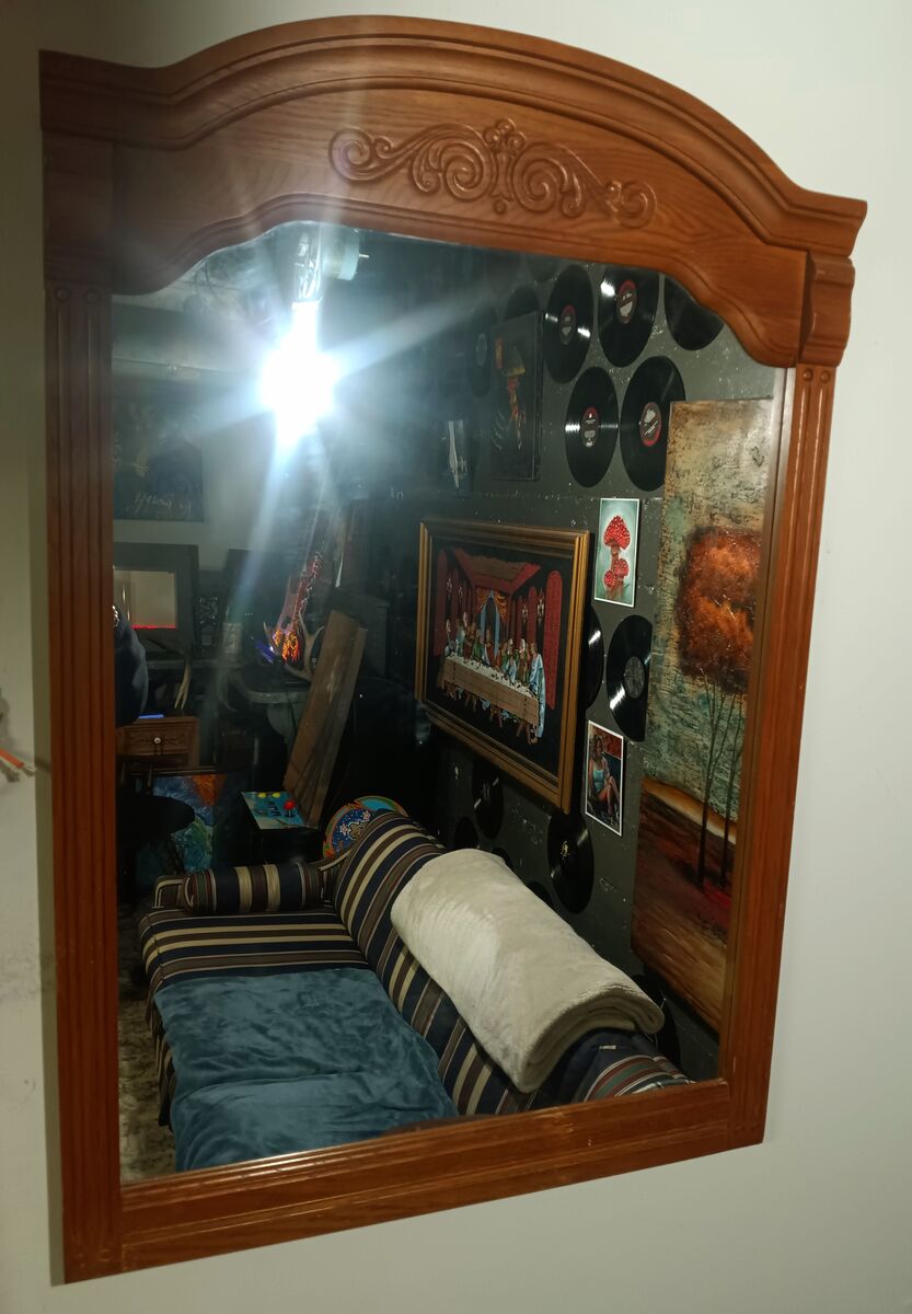 Mirror 44" x 30" Thick Mirror with oak wood frame