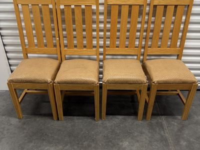 Set of 4 Wooden Dining Chairs with Tan Woven Faux Leather Seats - Handmade with Excellent Craftman Skills