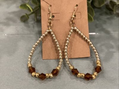 Gold & Amber Colored Teardrop Dangle Earrings