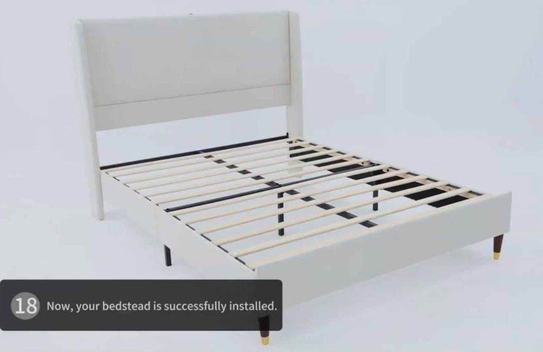 Queen Size Upholstered Bed Frame with Wooden Slats – Gray  #354