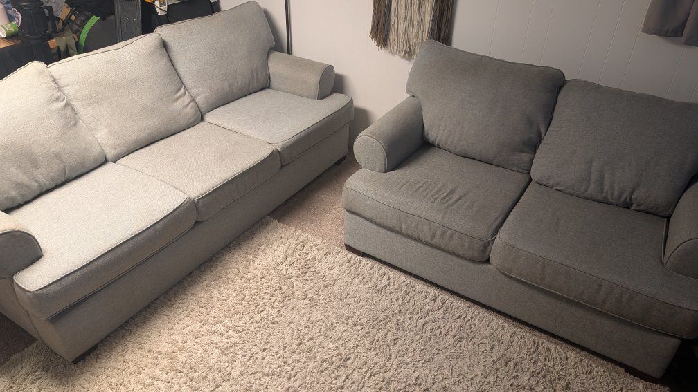 Pair of Light Gray Fabric Couches - Matching set. sofa & loveseat