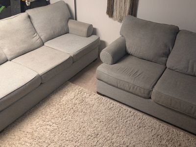 Pair of Light Gray Fabric Couches - Matching set. sofa & loveseat