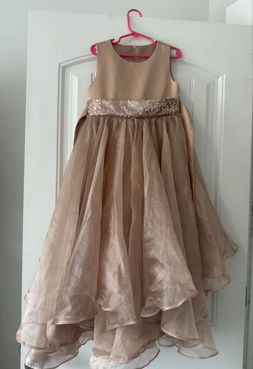 SIZE 8 Girls Formal Dress Rose Gold Sequin Tulle Party Gown