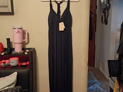 New Black Maxi Dress with Criss-Cross Back - Size Large