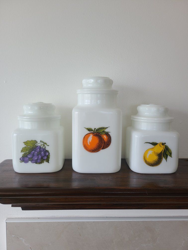Canister set vintage milk glass