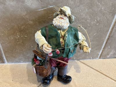 Vintage Fabric Mache Fishing Santa Claus