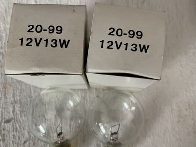 2x 12V 13W Clear Miniature Light Bulbs - 20-99 Model Round Globe Replacement Lamps