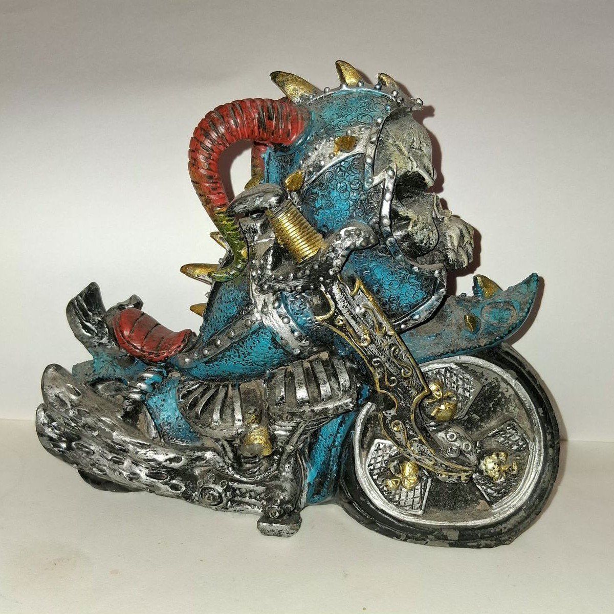 Unique Fantasy Dragon Skull Motorcycle Figurine  Resin  Bank.
