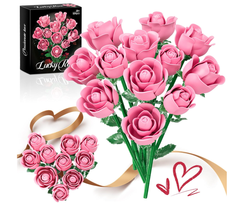 New in box Pink Rose Bouquet Building Set