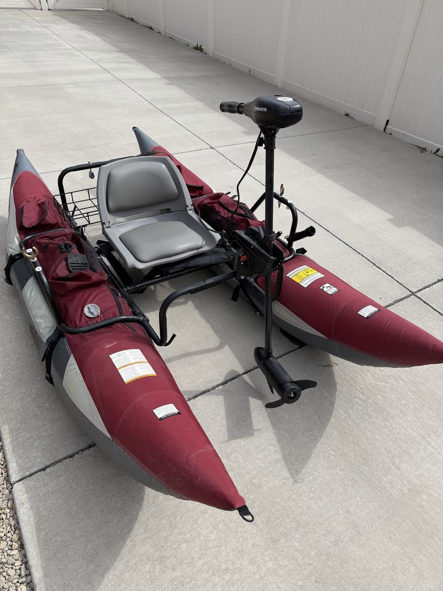 Wilderness Inflatable Pontoon Boat with Trolling Motor & Battery