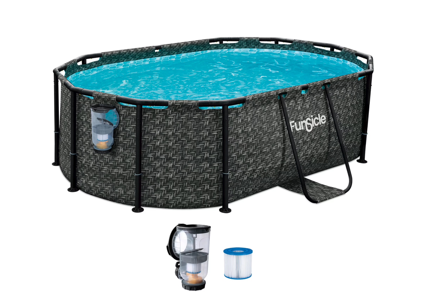 New in Box Funsicle 9'10" Oasis Designer Above Ground Pool with Pump, Oval Frame,(9ft 10in x 6ft 7in)