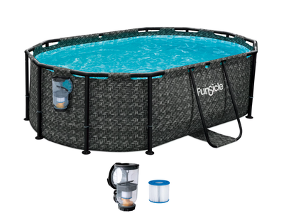 New in Box Funsicle 9'10" Oasis Designer Above Ground Pool with Pump, Oval Frame,(9ft 10in x 6ft 7in)
