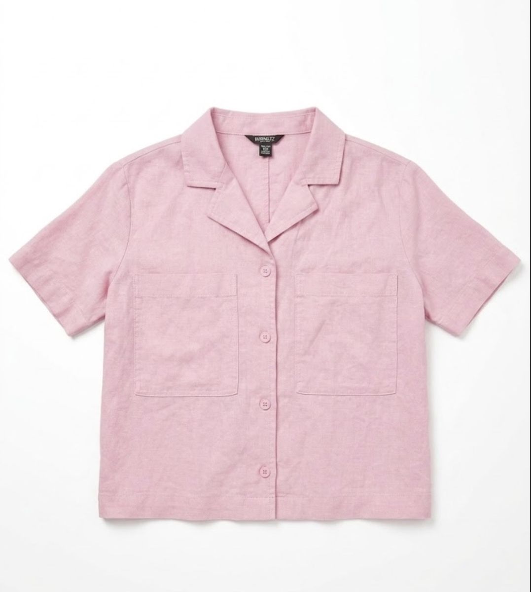 Buffalo David Bitton Women's Pink Linen Blend Camp Shirt Size M Button-Front Short Sleeve