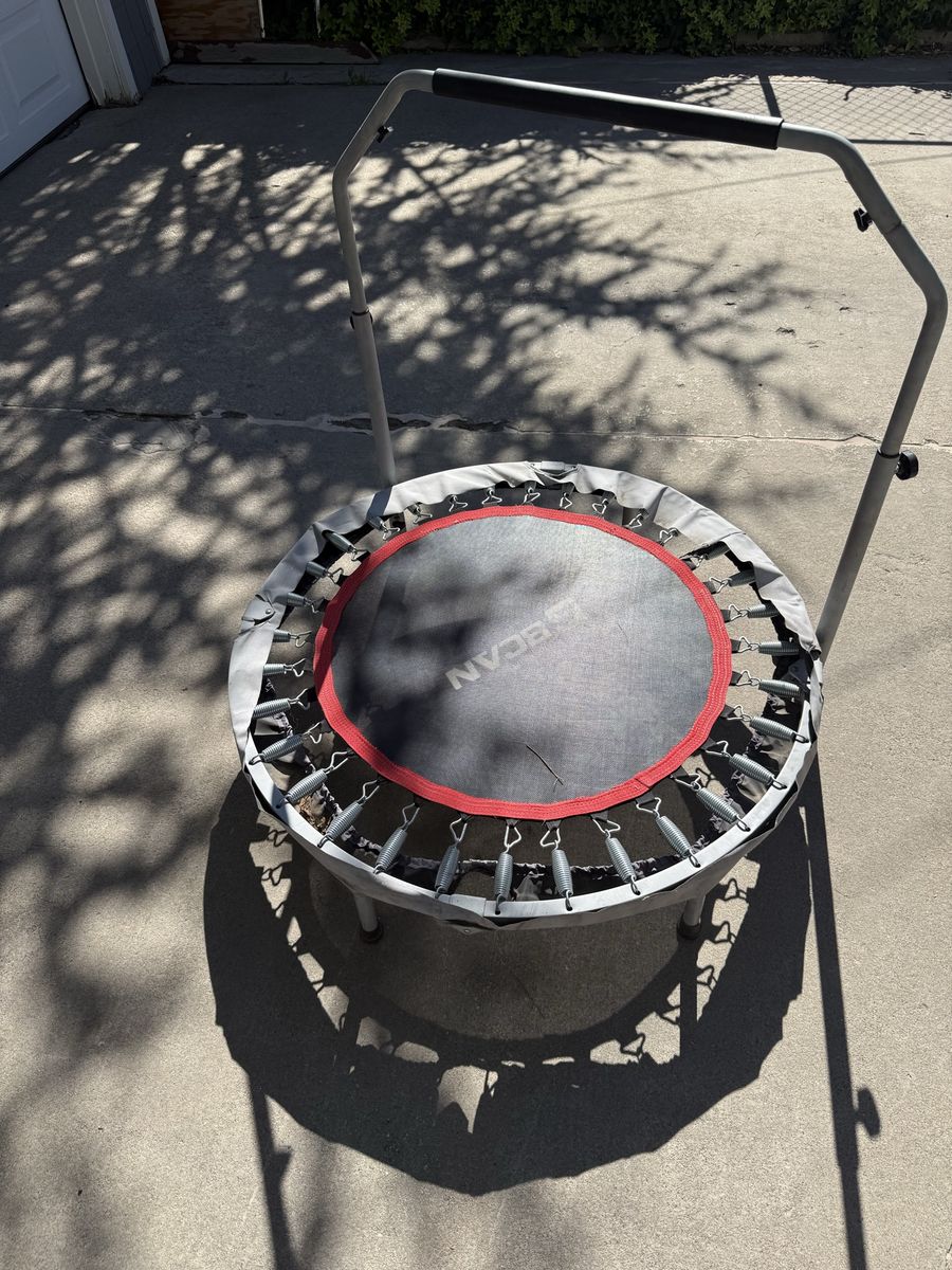 NYCAN Fitness Rebounder Mini Trampoline with Adjustable Handlebar for Home Exercise and excess kid energy burn - $25 obo
