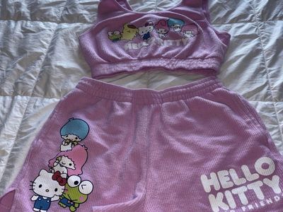 Sanrio Hello Kitty & Friends Ribbed Crop Tank Top & Shorts Set - Pink, Size Medium