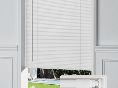 UNISHADES No Drill Cordless Mini Blinds 33.5x64 White 1" Vinyl Privacy Inside