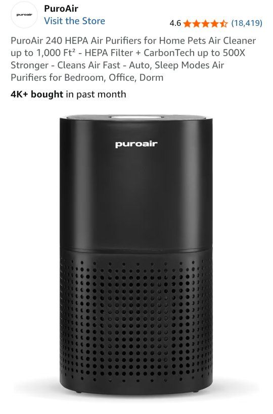 NEW- SEALED - PuroAir 240 HEPA Air Purifiers for Wildfire Smoke Home Pets Air Cleaner