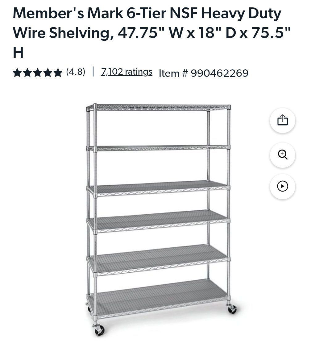 Two Brand New Heavy Duty 6 Shelf Wire Shelving with optional wheels