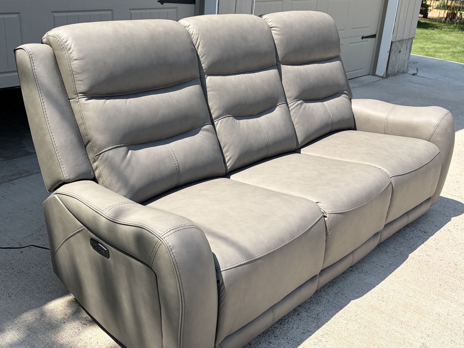Beautiful Supple Leather Sofa with Power Recline and Headrest Adjustment- Gray