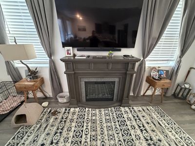 Electric Fireplace with Mantel - Gray Finish, Built-in Heater, and Remote Control